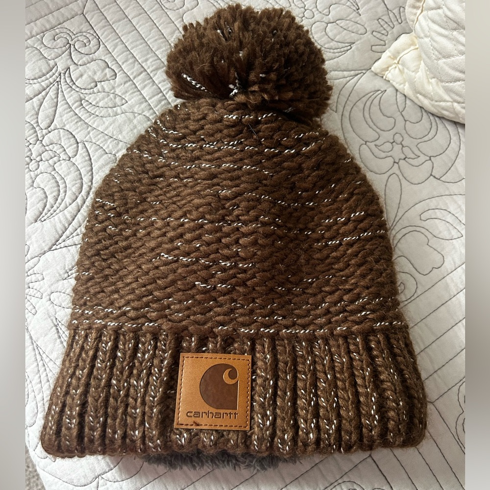 Carhartt Kids' Brown Knit Beanie with Pom-Pom